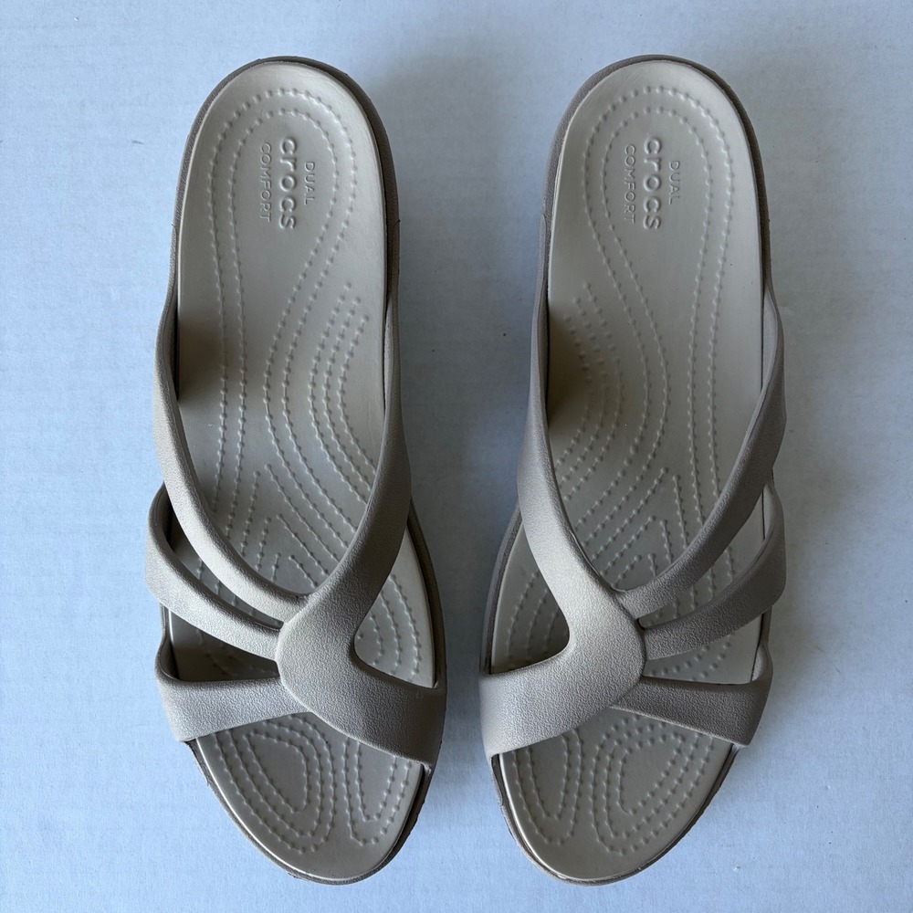 Crocs Sandal Taupe Tan Wedge Slide Womens 9 - Picture 2 of 12